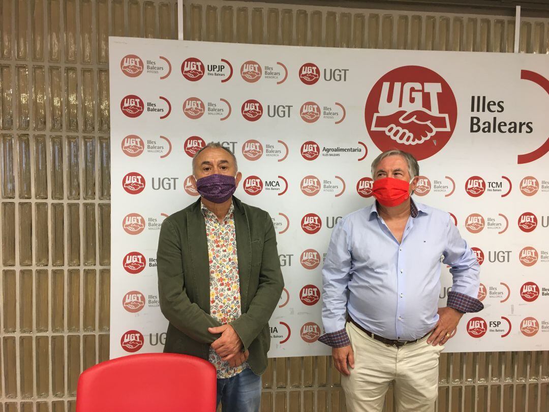 El secretario general de UGT, Pepe Álvarez y el de UGT Baleares, Alejandro Texías