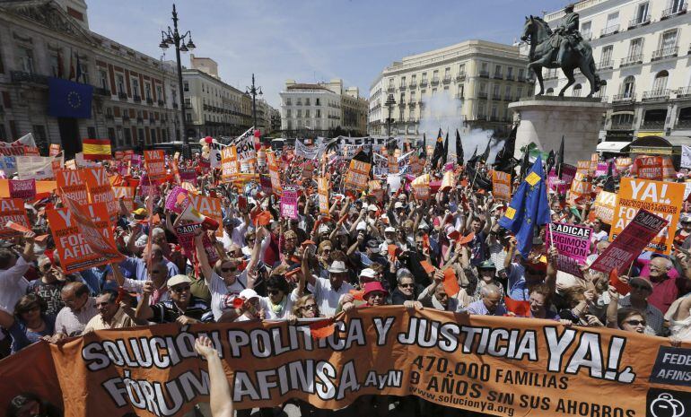 Manifestación hoy en Madrid de afectados de Fórum y Afinsa