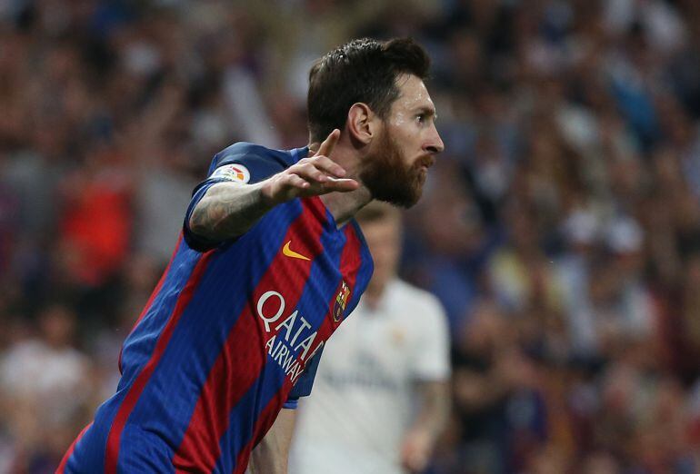 Messi celebra uno de los goles frente al Real Madrid