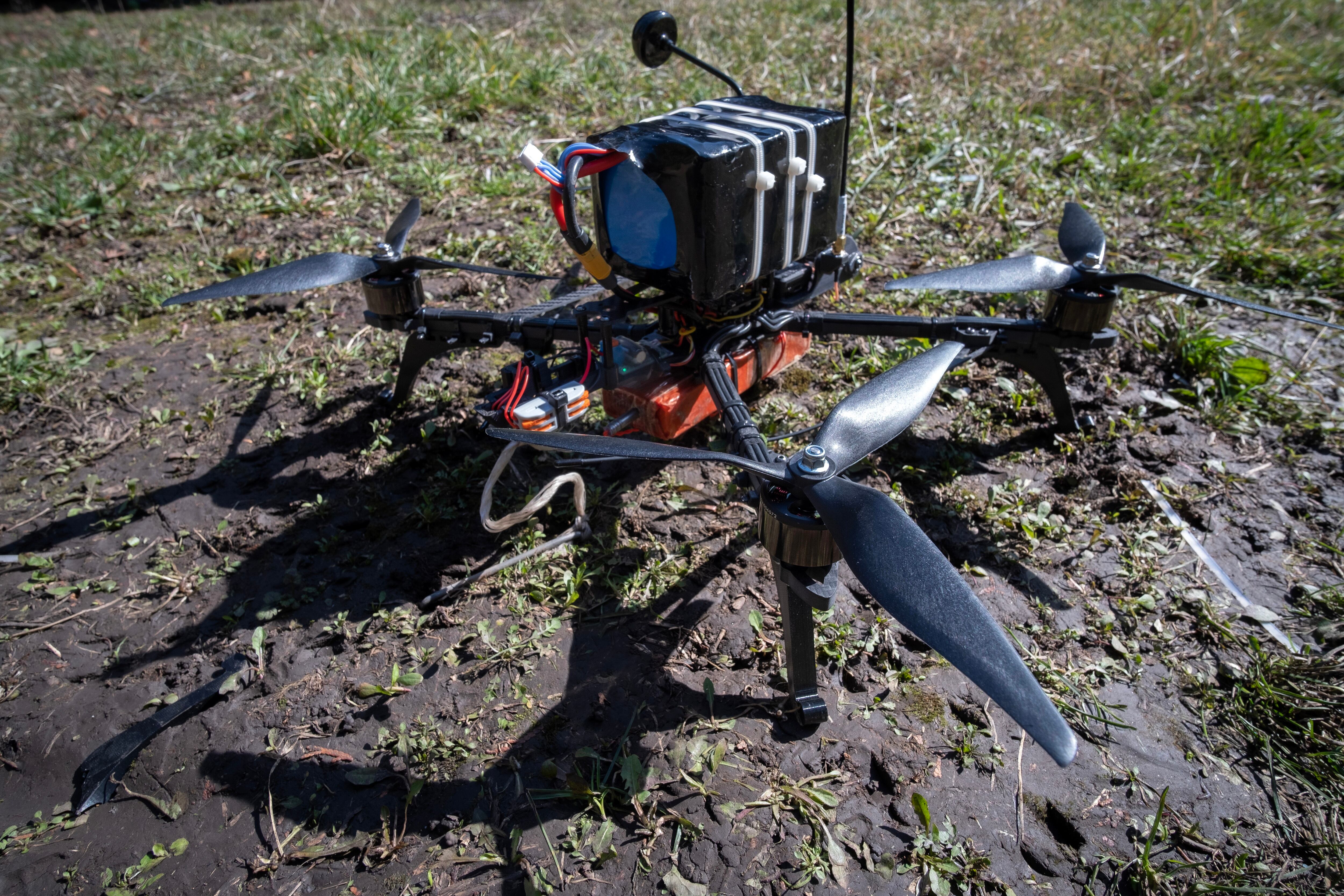 Un dron interceptor preparado para despegar y llevar a cabo una misión de defensa aérea cerca de la frontera de Druzhkivka, Ucrania