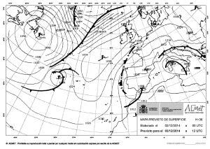 Mapa de isobaras de Aemet para el 02/12/2014.