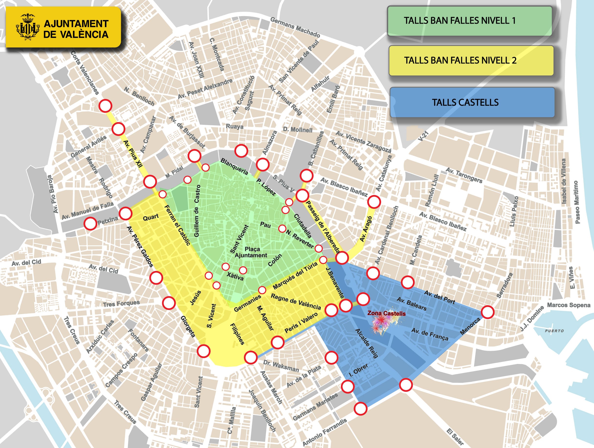 El centro de València será peatonal durante las Fallas