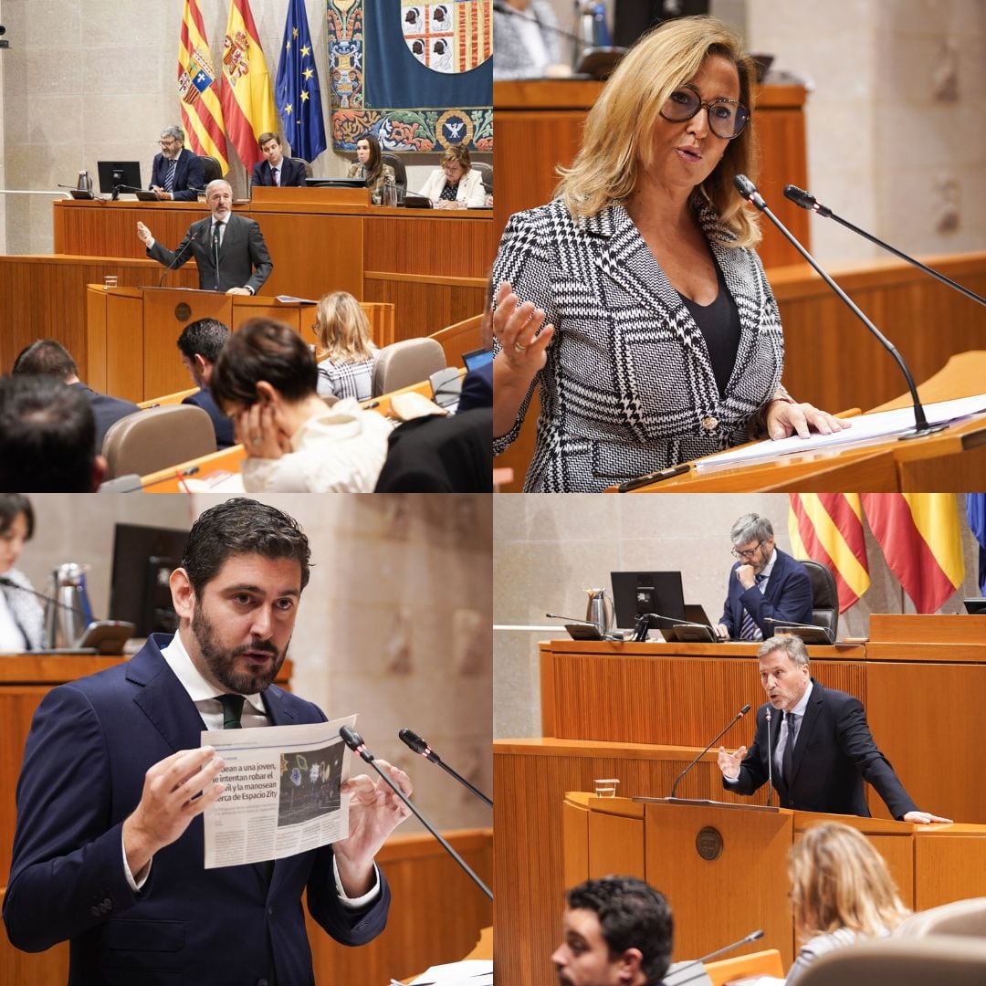 Jorge Azcón, Mayte Pérez, Alejandro Nolasco y José Luis Soro, en el debate del estado de la comunidad