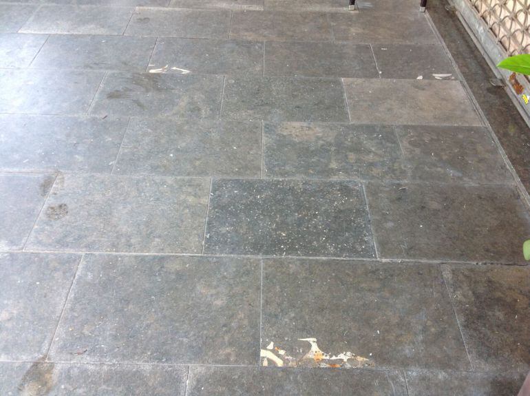 El paviment del porxo i les restes fòssils 