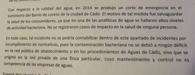 Alusión al episodio de contaminación de Loreto, ocurrido en octubre de 2014, un mes después de haberse, supuestamente, entregado el documento