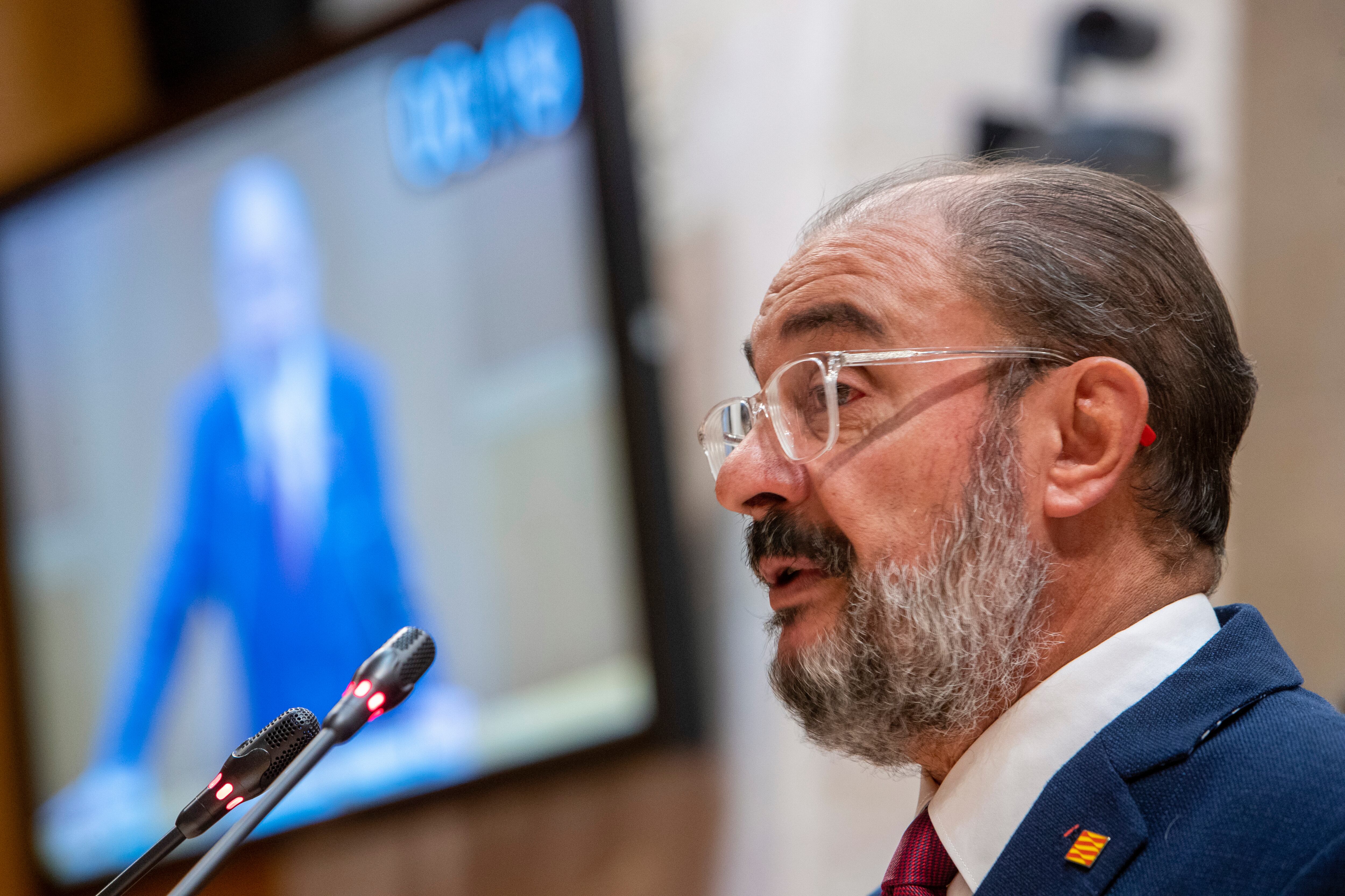 El presidente de Aragón, Javier Lambán, en una comparecencia reciente en las Cortes de Aragón