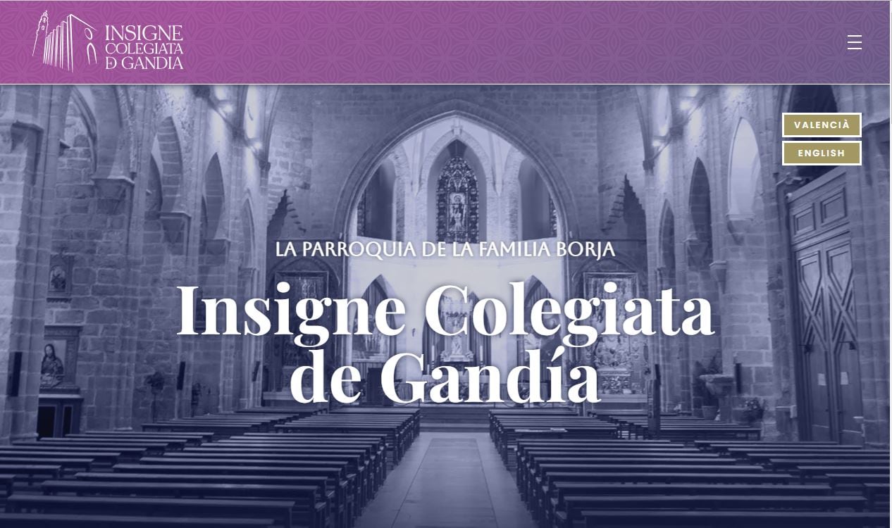 Portada de la nueva web de la colegiata de Gandia.