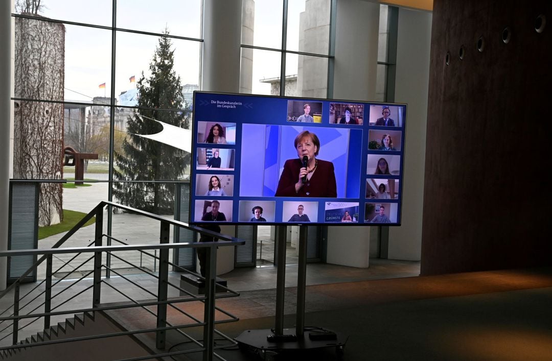 La canciller Angela Merkel, durante una vídeoconferencia.