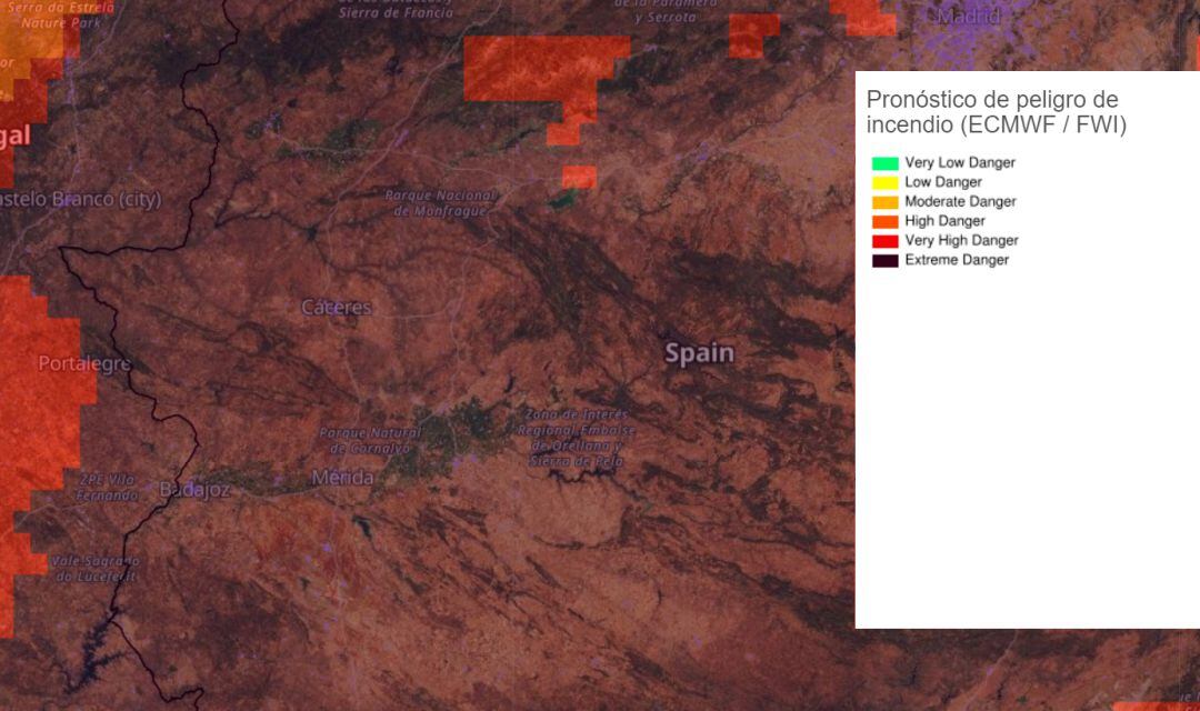 Peligro de incendio para Extremadura el 8 de julio de 2020