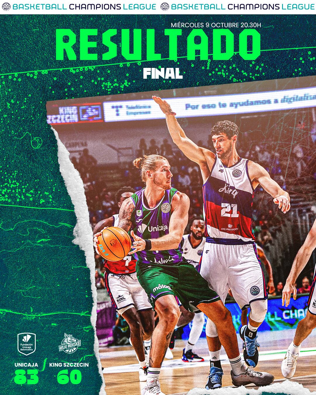 El Unicaja sigue intratable en la BCL y venció en su segundo partido al King Szczecin