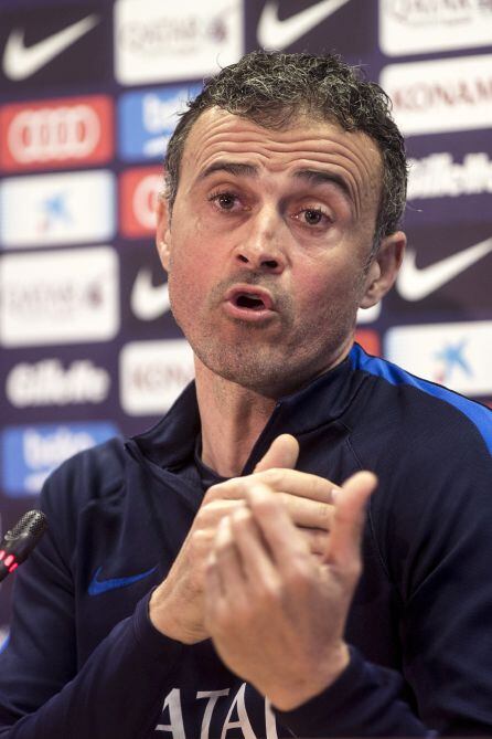 El entrenador del FC Barcelona, Luis Enrique, durante la rueda de prensa.