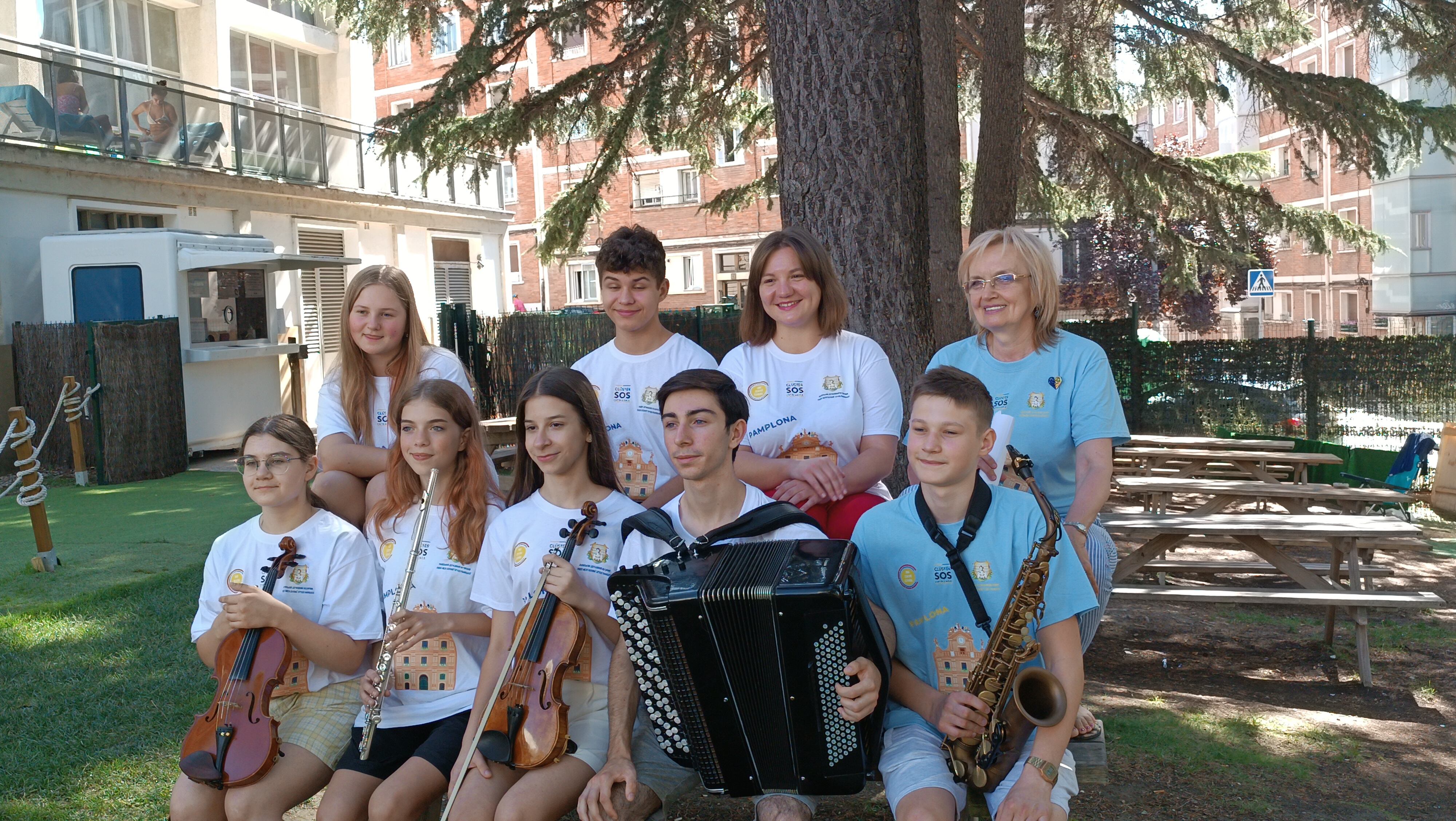 El grupo de niñas y niños ucranianos, con sus profesoras, que ofrecerán la semana que viene dos conciertos en Pamplona y uno en Tudela para recaudar fondos para su país.