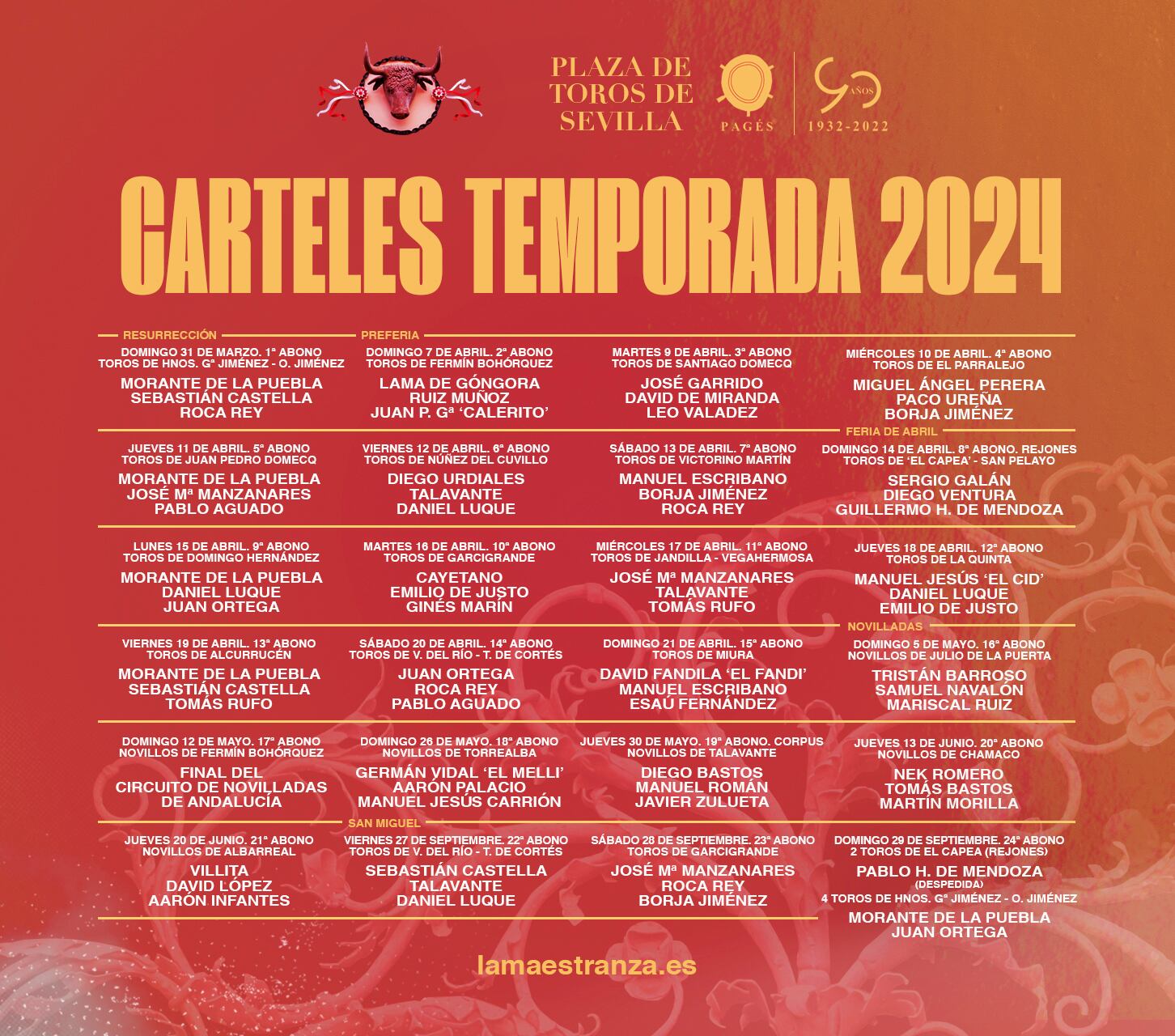 Carteles de la temporada 2024 en la Real Maestranza de Sevilla