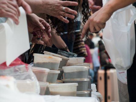 Grupos de voluntarios cocinan y reparten cada día decenas de raciones de comida