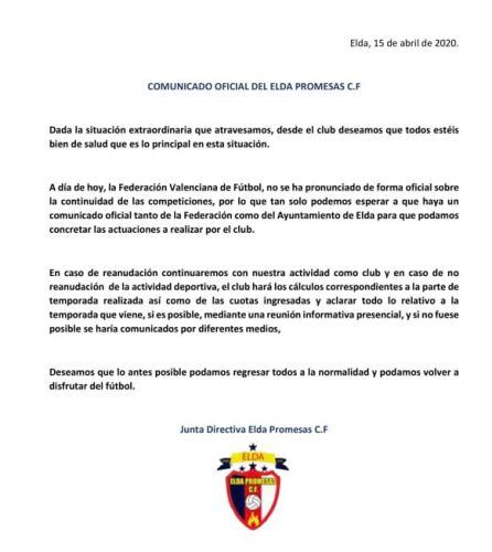 Comunicado del Elda Promesas C. F.