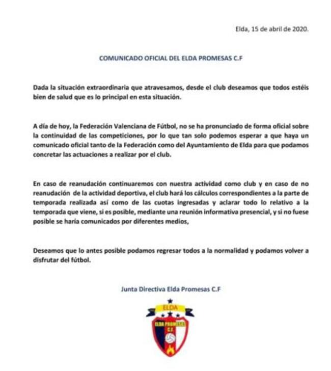 Comunicado del Elda Promesas C. F.