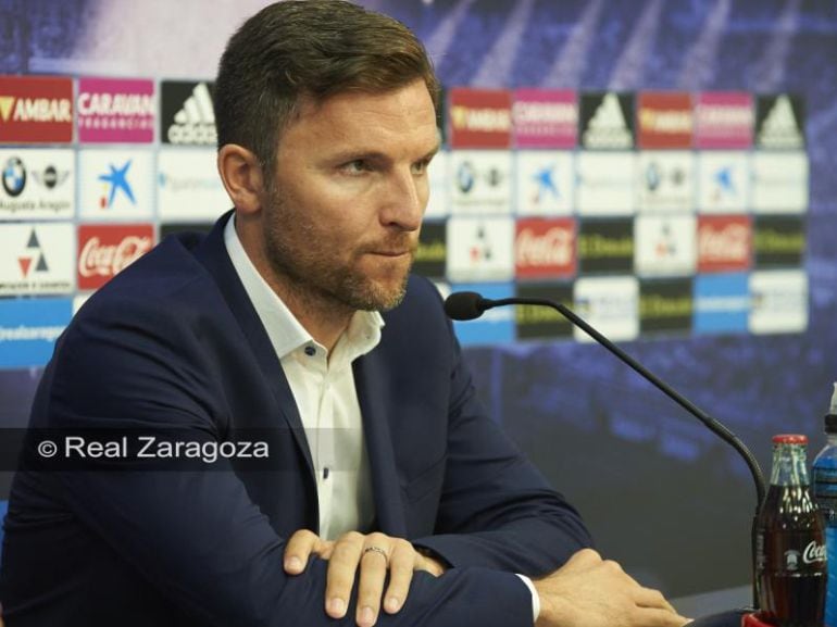 Lalo Arantegui en la sala de prensa del Real Zaragoza 