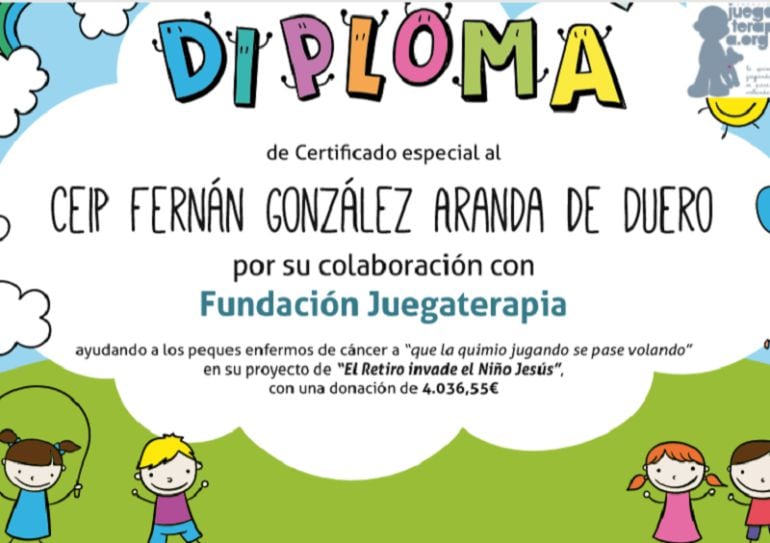 Diploma que reconoce la implicación del colegio con esta causa