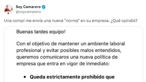 El tuit de &#039;Soy Camarero&#039; con el comunicado de la empresa