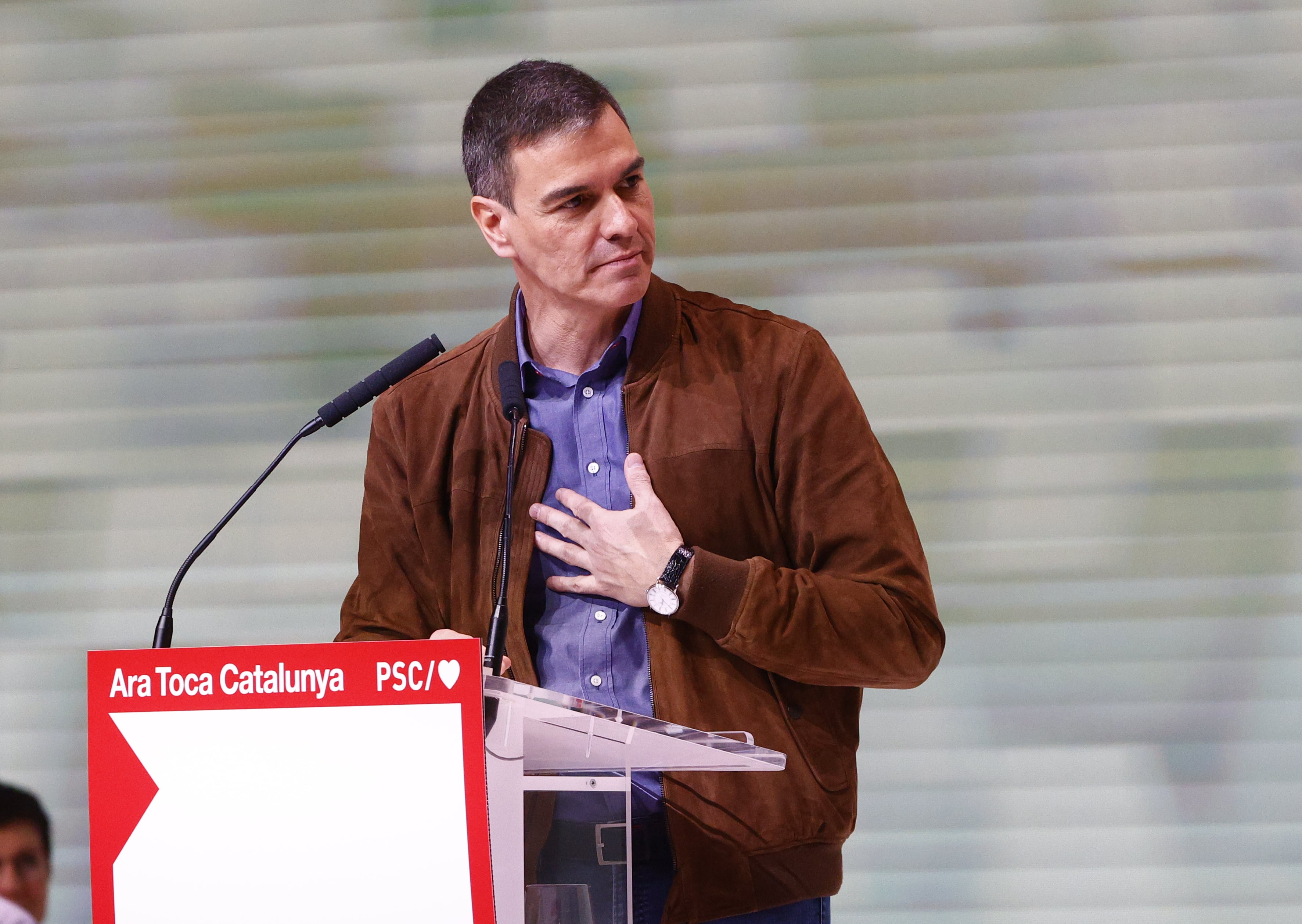 El presidente del Gobierno, Pedro Sánchez, durante su intervención en la clausura del XV Congreso de los socialistas catalanes, celebrado el fin de semana en Barcelona.