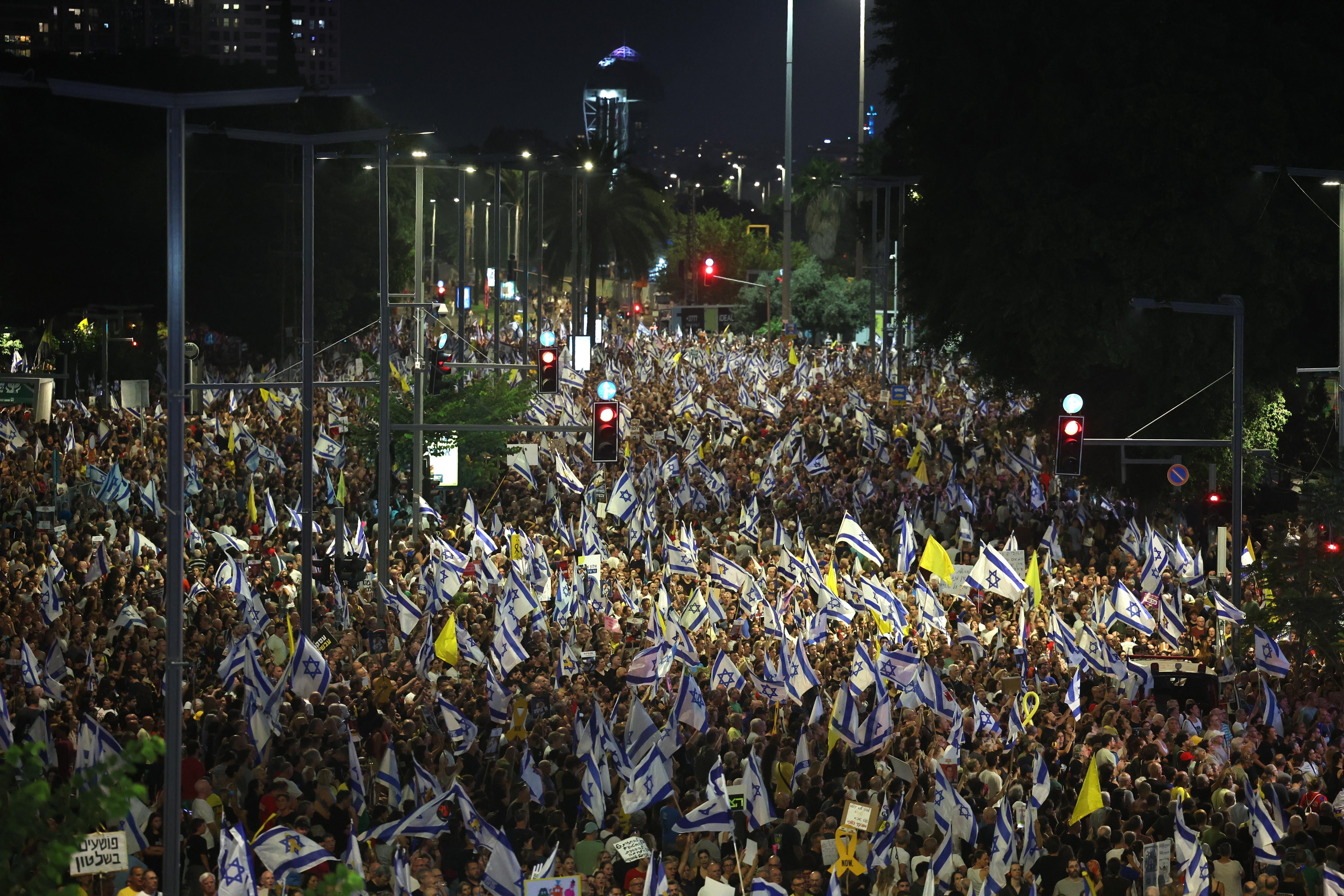 Protestas en Israel contra la guerra en Gaza.