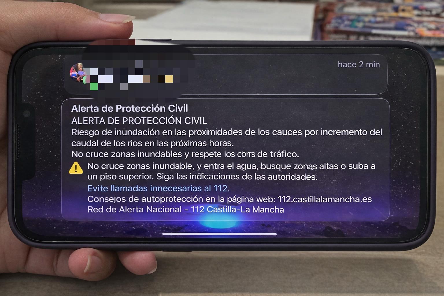 Mensaje ES Alert recibido en los teléfonos de Cuenca en el mediodía del jueves 12 de febrero de 2026.