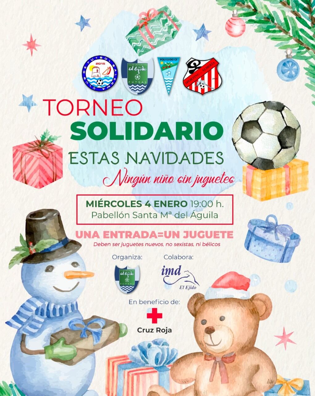 Cartel de un torneo solidario con mucho fútbol.