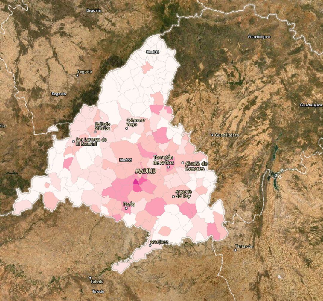 Mapa de la evolución epidemiológica en la Comunidad de Madrid. 