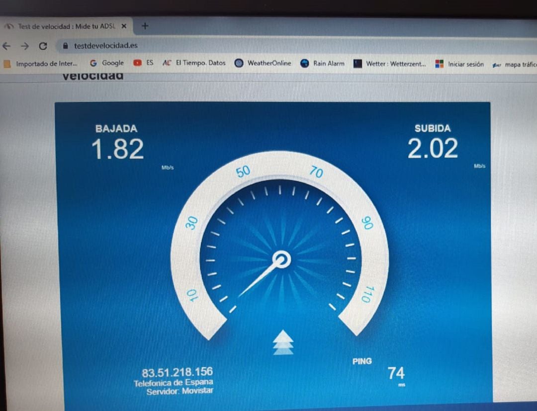 Velocidad de internet medida en un PC