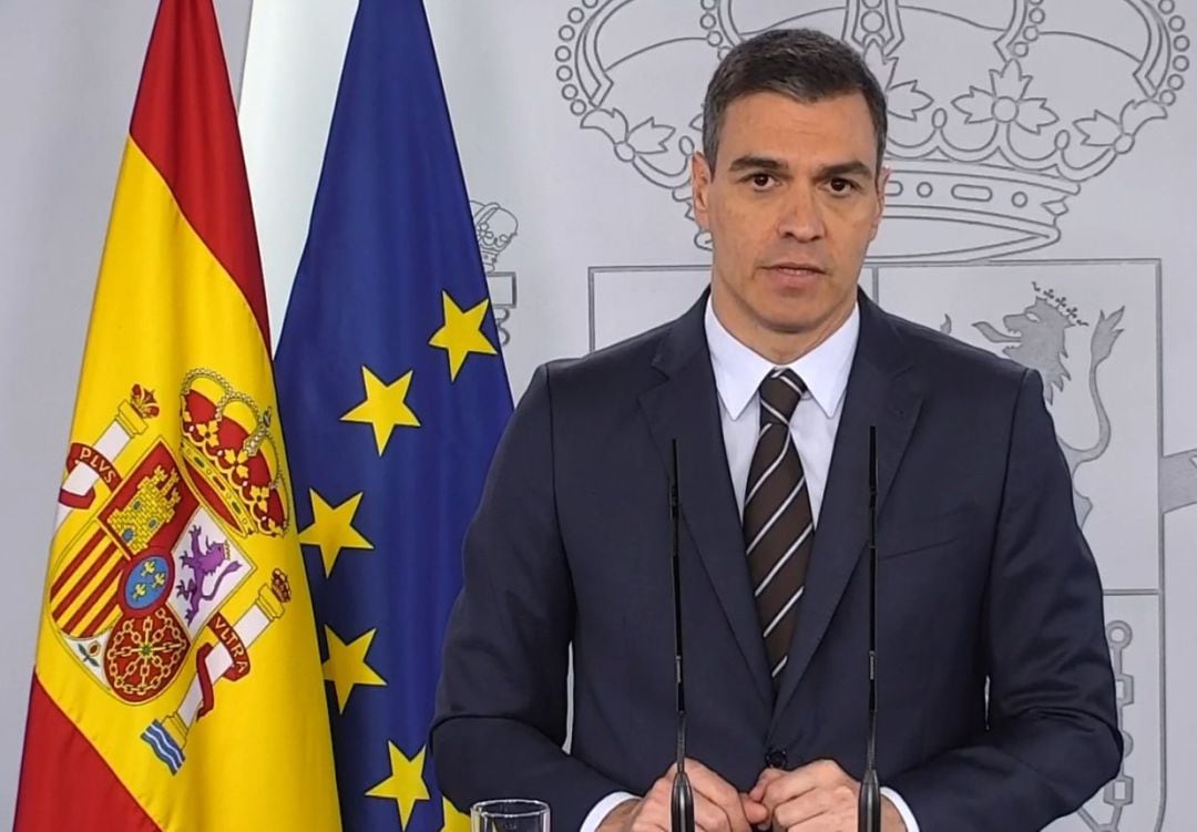 El presidente del Gobierno, Pedro Sánchez, durante su comparecencia 