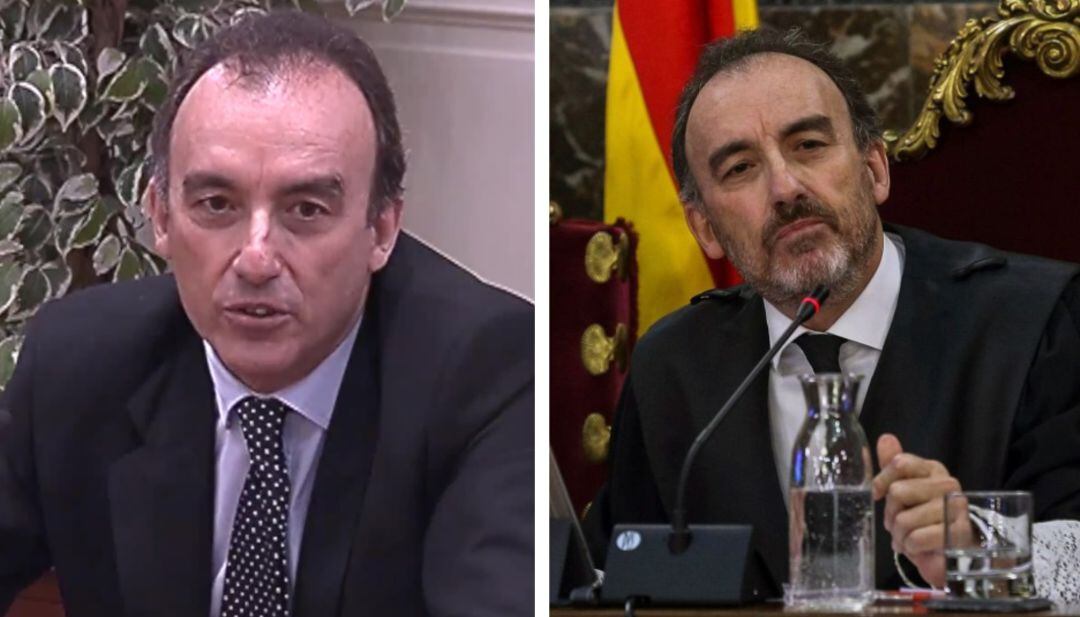 Marchena en 2014 (i) y en el juicio al procés en 2019 (d)