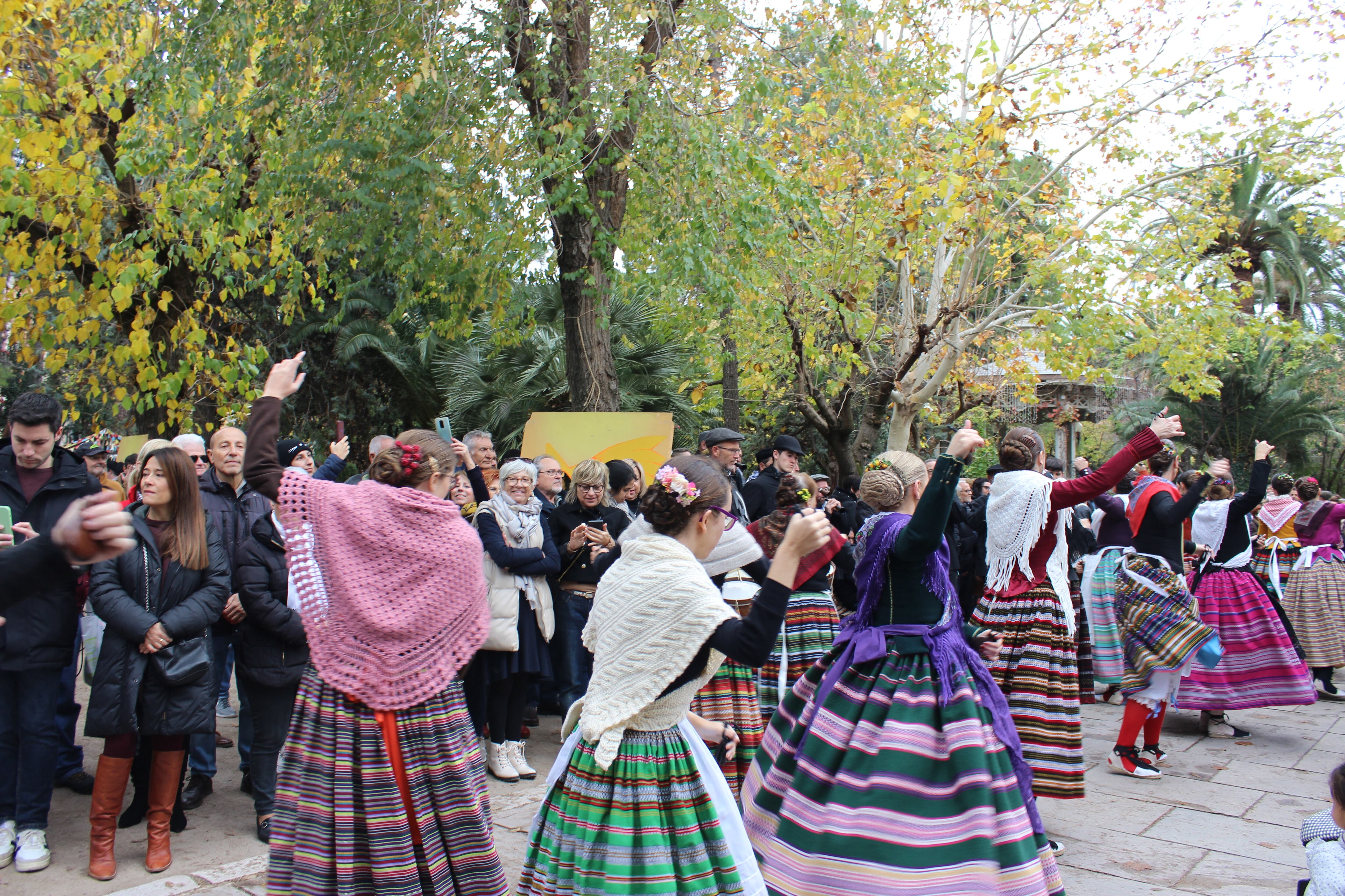 La escuela del Grup de Danses Carrascal bailando la &#039;Dansà d&#039;Alcoi&#039; durante la inauguración del Mercat de Nadal.
