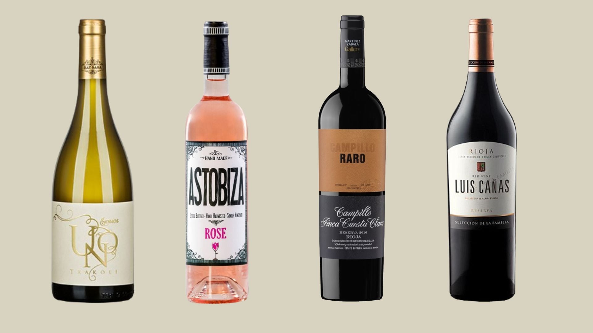 Txakoli Uno, Astobiza Rosado, Campillo Raro y Luis Cañas Reserva de Familia.