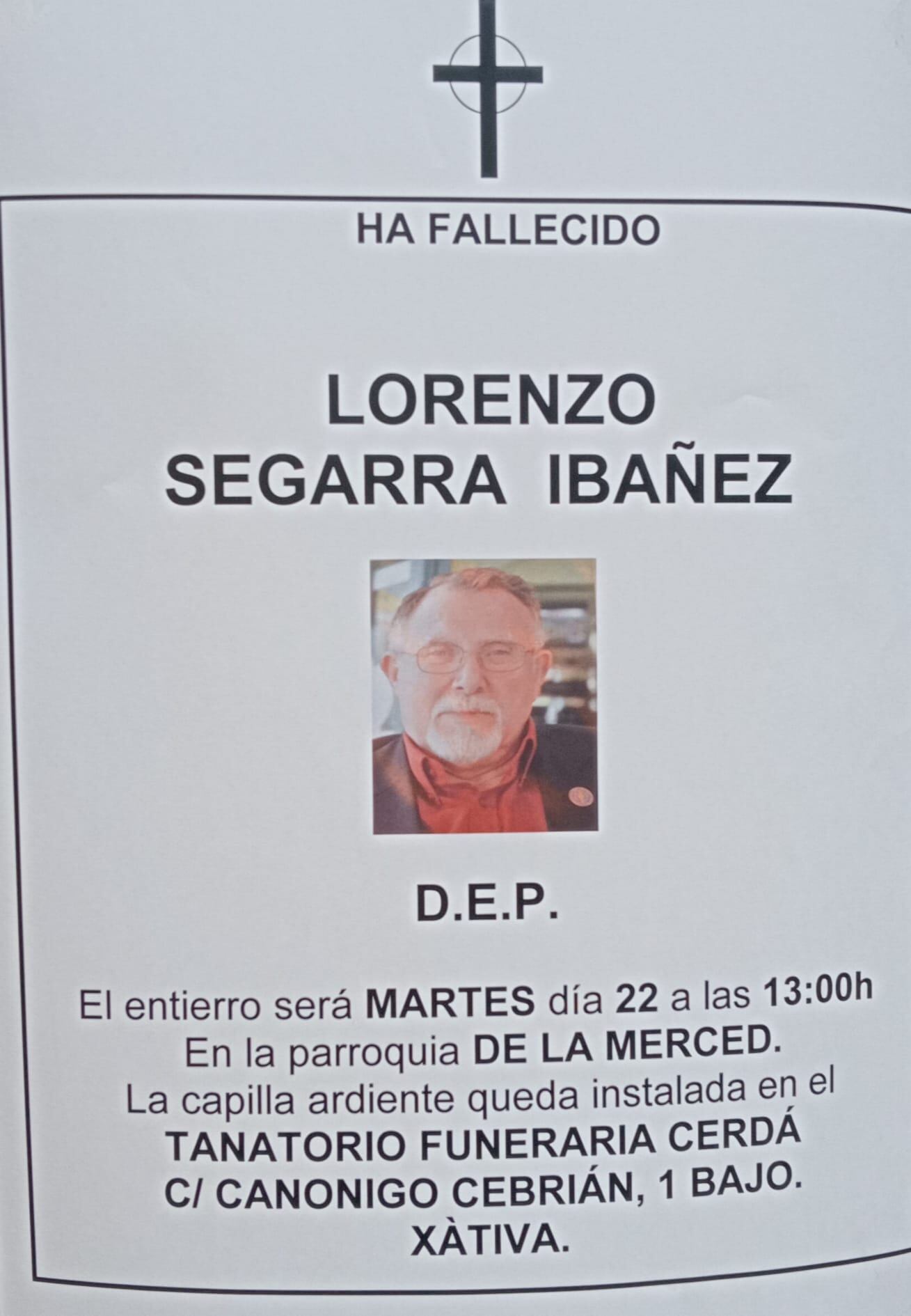 Esquela de Lorenzo Segarra