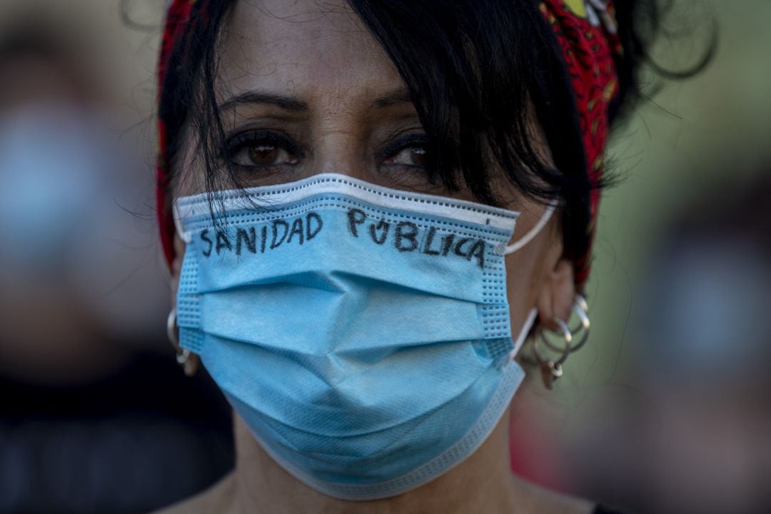 Manifestantes en Madrid en defensa de la sanidad pública