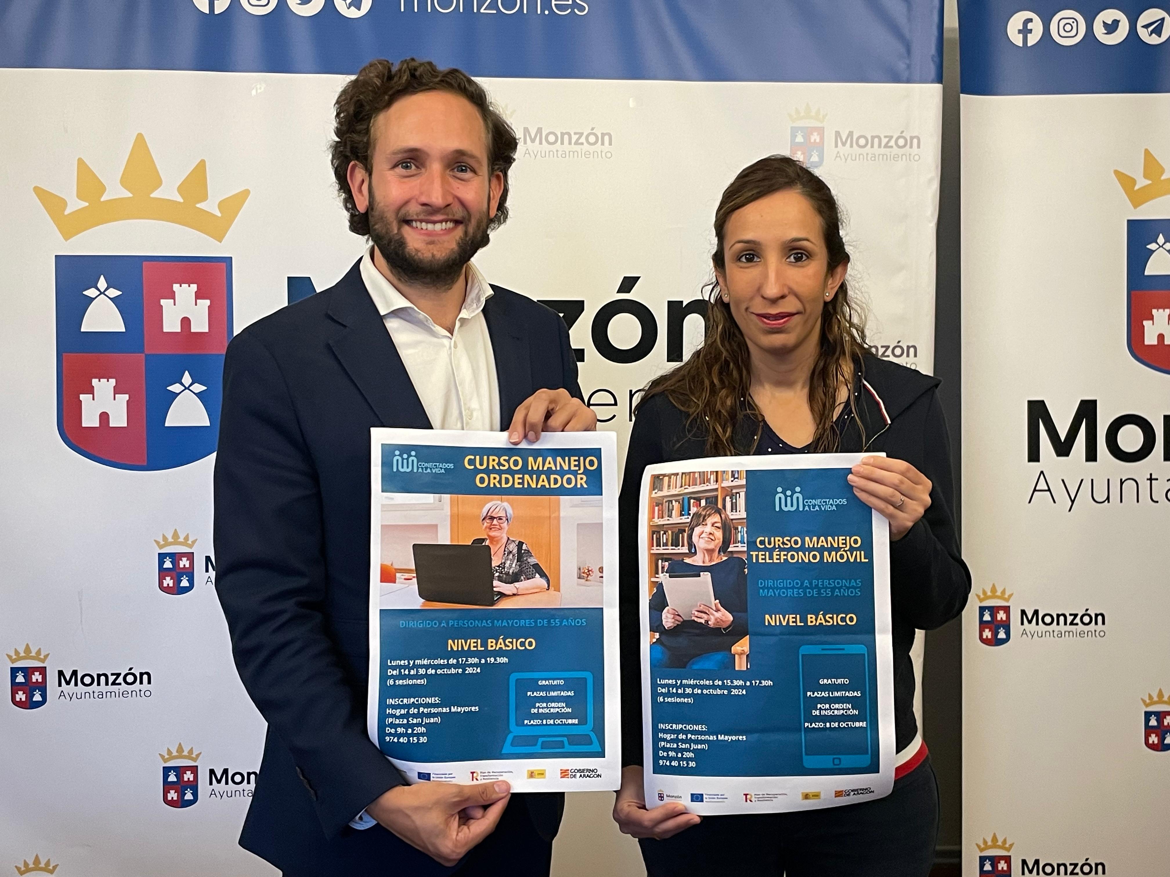 Isaac Claver y Mirella Martínez en la presentación del los cursos. Foto: Ayuntamiento de Monzón