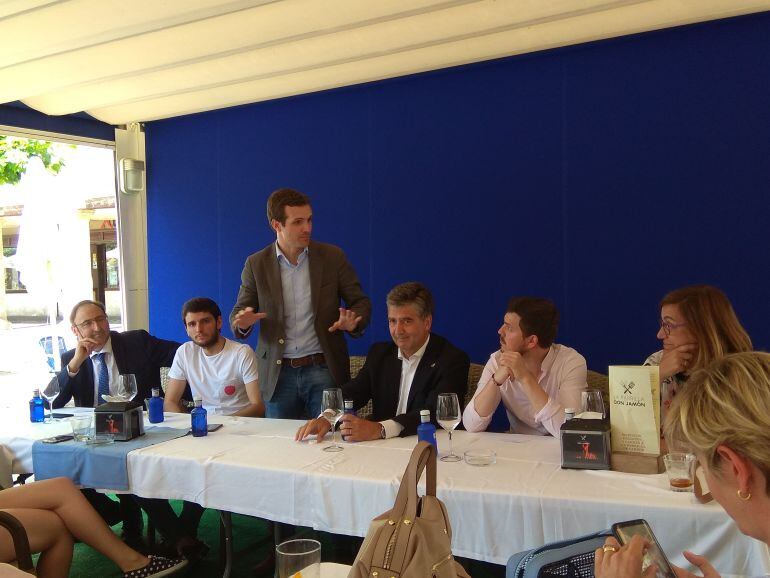 Pablo Casado en un acto en Palencia para defender su candidatura a presidir el PP