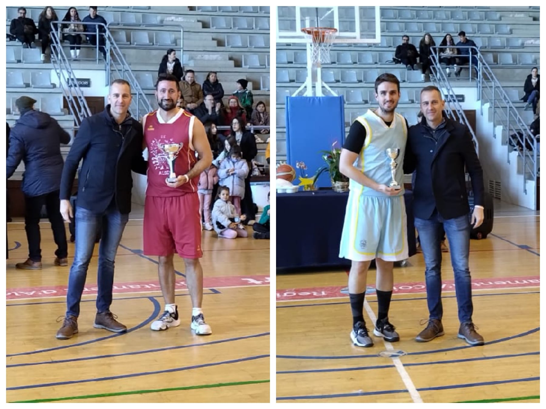 El concejal Alberto Belda con el campeón del concurso de triples, Carlos Aparicio y con el subcampeón Héctor Gomar