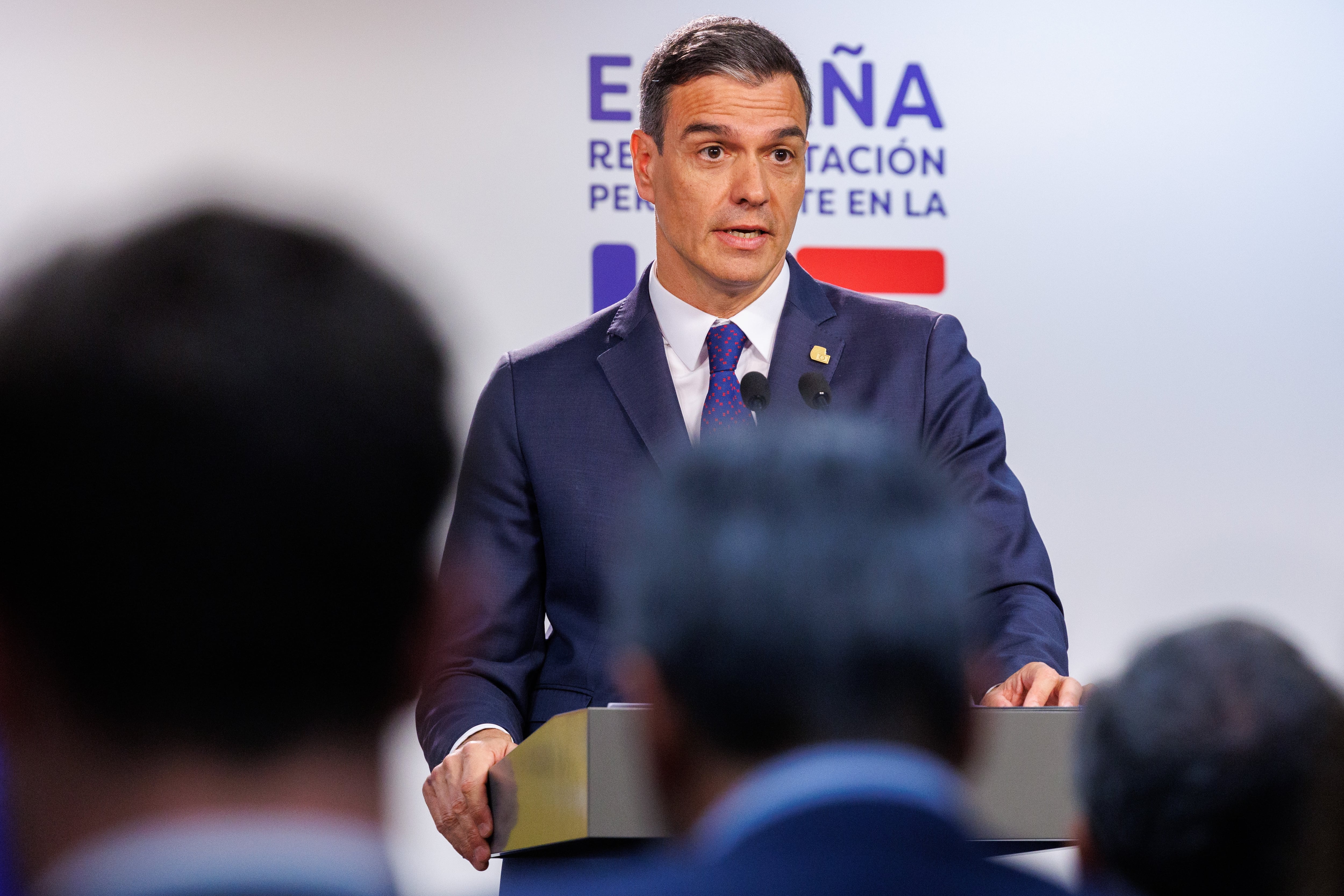 Pedro Sánchez durante su comparecencia ante la prensa en Bruselas el pasado 30 de junio.