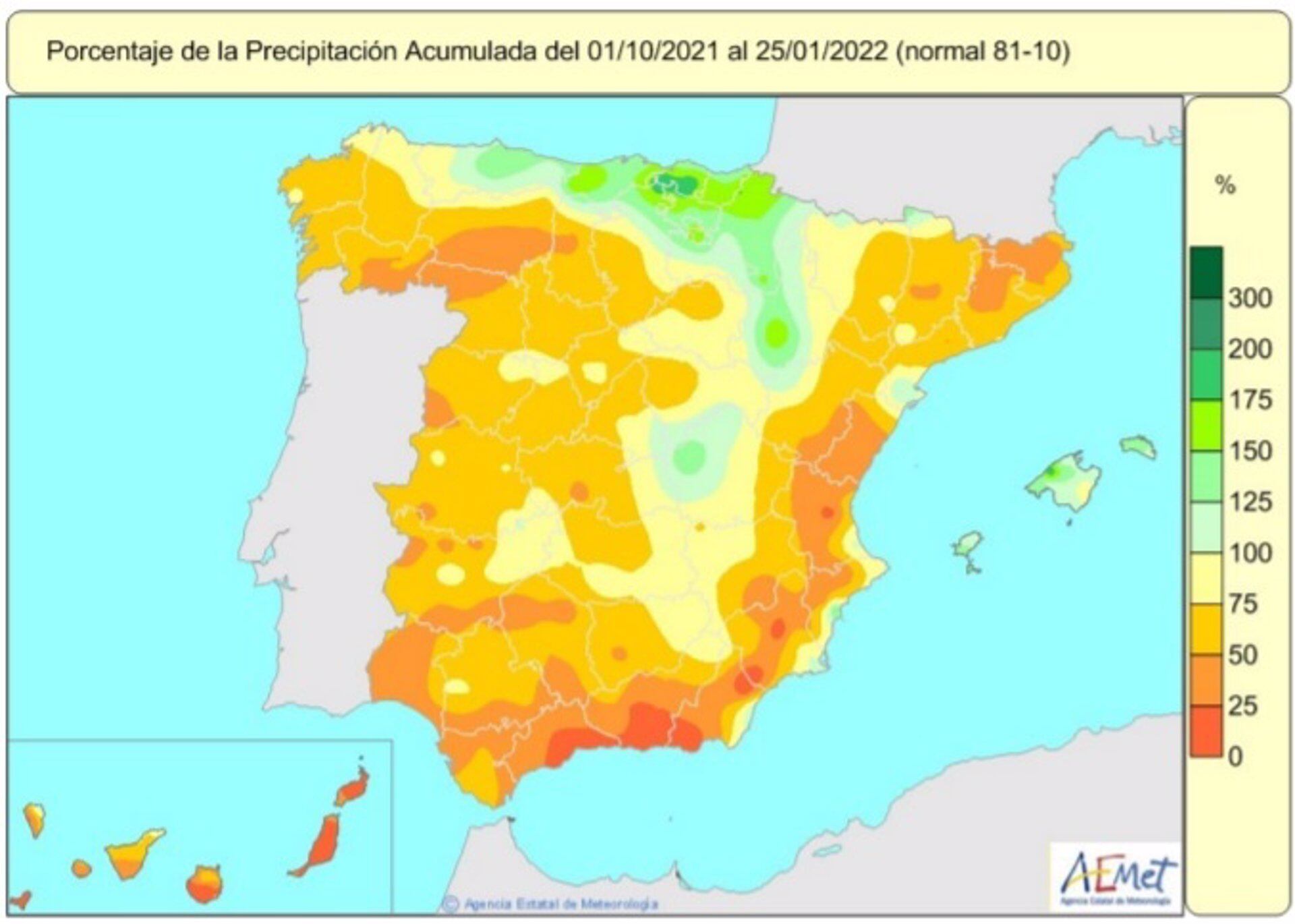 28-01-2022 Las lluvias acumuladas en el primer cuatrimestre del año hidrológico están un 33 por ciento por debajo de los valores normales de precipitación. Es un inicio de año hidrológico de los cinco más secos del siglo XXI.
EUROPA ESPAÑA SOCIEDAD
AEMET.