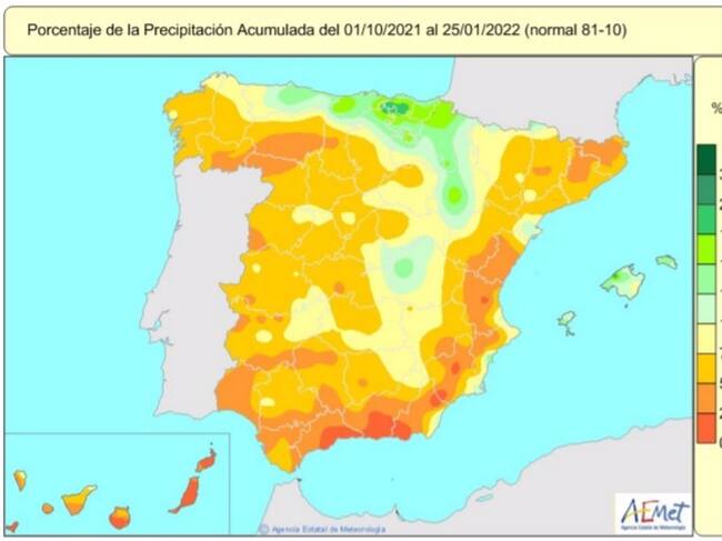 28-01-2022 Las lluvias acumuladas en el primer cuatrimestre del año hidrológico están un 33 por ciento por debajo de los valores normales de precipitación. Es un inicio de año hidrológico de los cinco más secos del siglo XXI.
EUROPA ESPAÑA SOCIEDAD
AEMET.