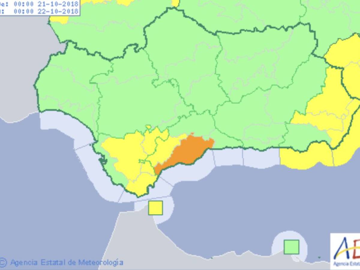 Aviso naranja en Málaga por fuertes lluvias este domingo