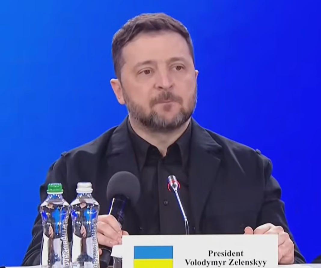 El presidente de Ucrania, Volodimir Zelenski, durante su intervención en la reunión de la Coalición de Voluntarios de este martes