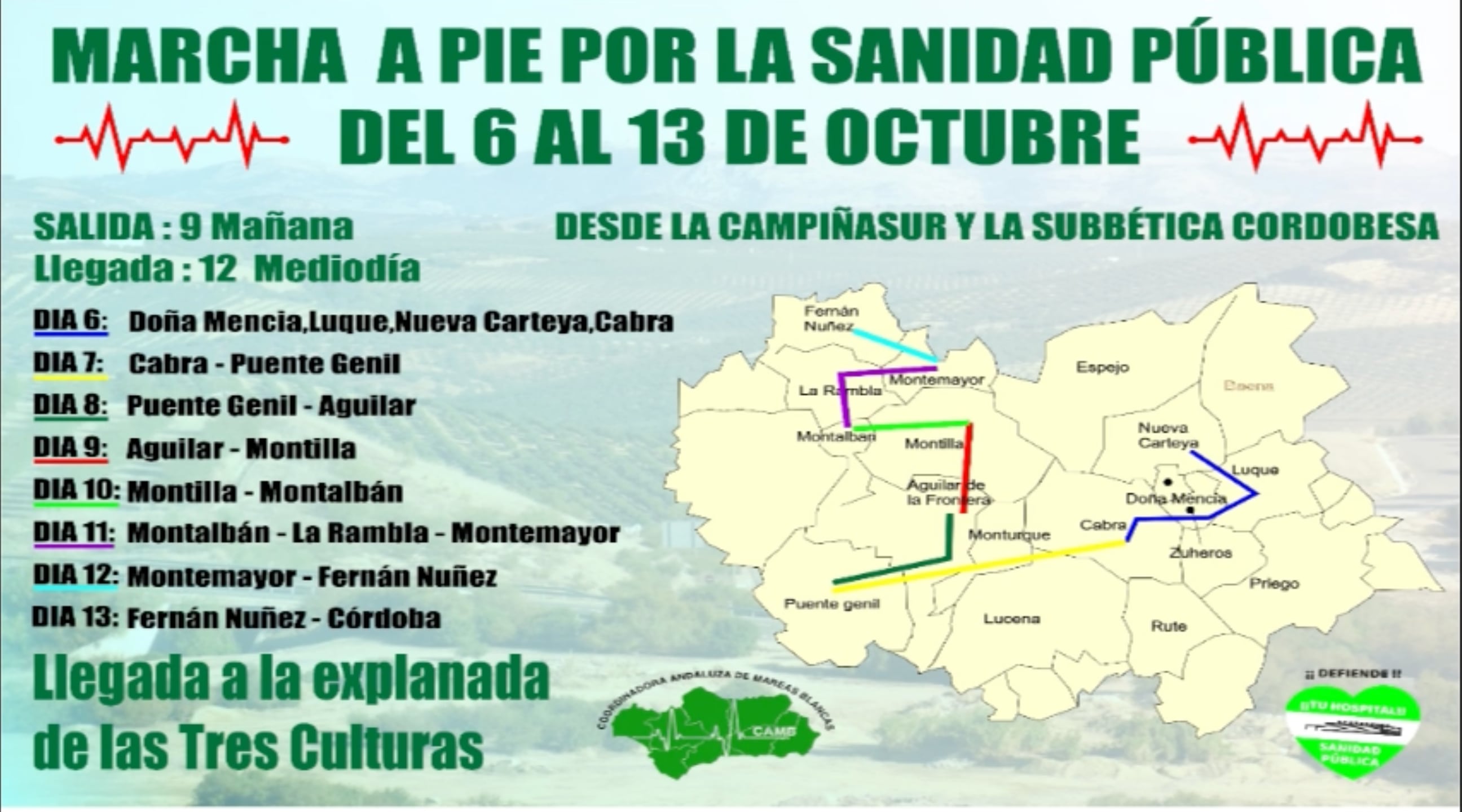 Calendario de movilizaciones de la las Plataformas por la Sanidad Pública de la provincia de  Córdoba