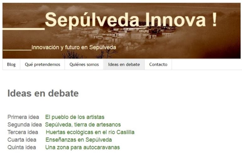 Blog &#039;Sepúlveda Innova&#039; donde se plantea el proyecto y las ideas a debate planteadas hasta el momento. 