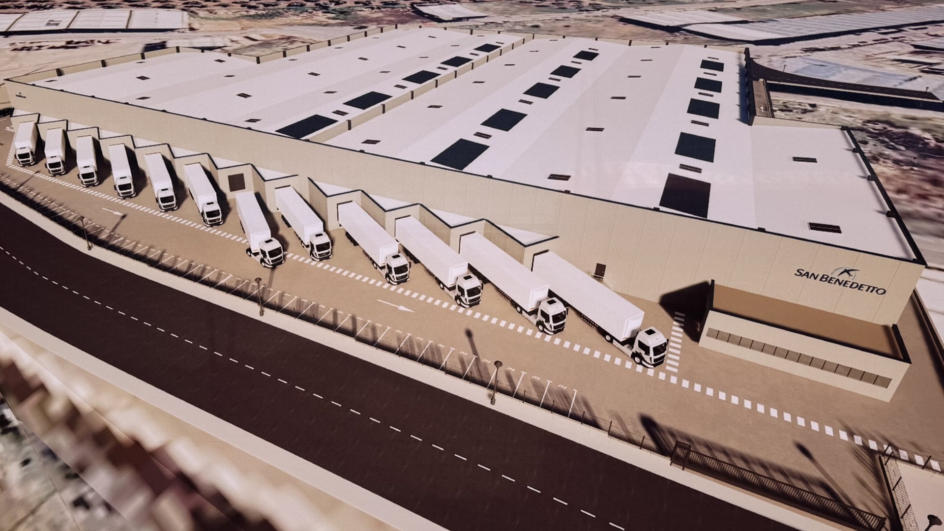 Recreación de centro logístico de Agua Mineral San Benedetto en Villanueva del Trabuco