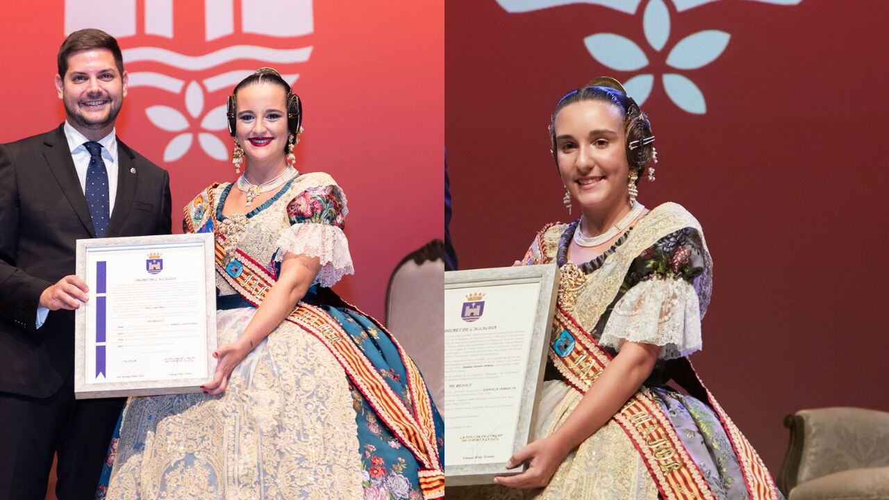 Las Falleras Mayores de Gandia al recibir el Escudo de Oro de la ciudad.