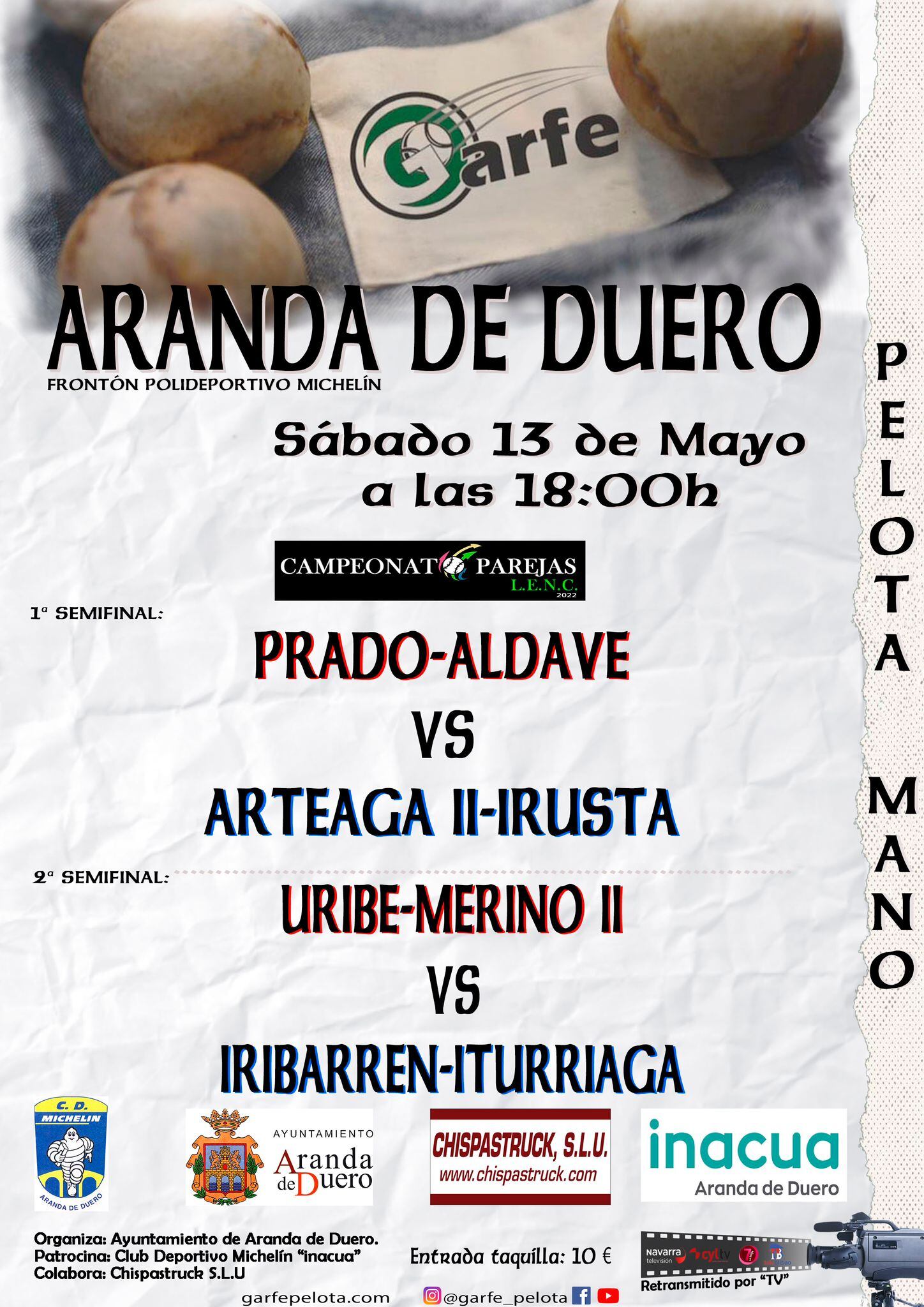 Cartel de las semifinales del Parejas de Garfe en Aranda de Duero