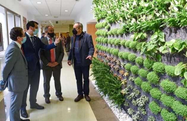 Autoridades admirando el jardín vertical en Agrónomos