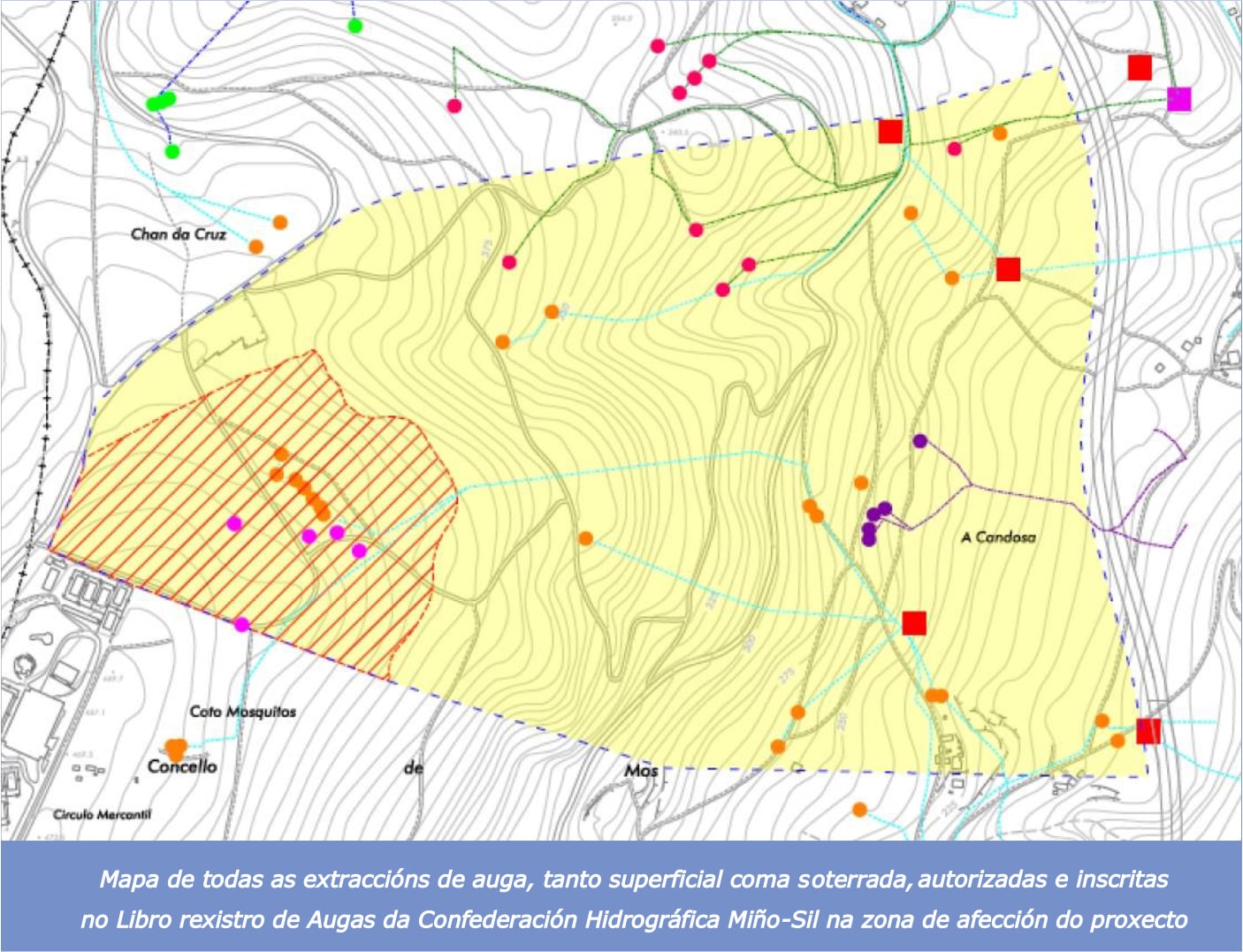 Mapa de las extracciones de agua registradas en la Confederación Hidrográfica Miño-Sil